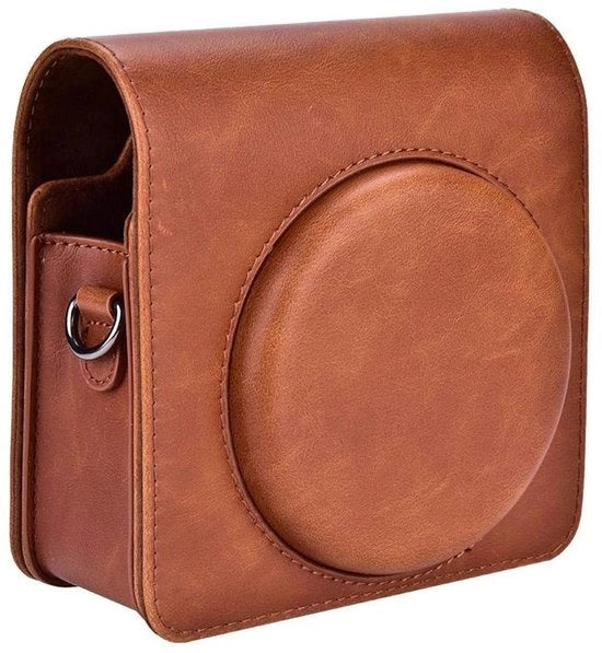 Borsa per Mini Camera a Pelle PU con Chiusura Fissa e Cinturino per la Spalla per la Mini Camera Fujifilm SQ6 - Marrone