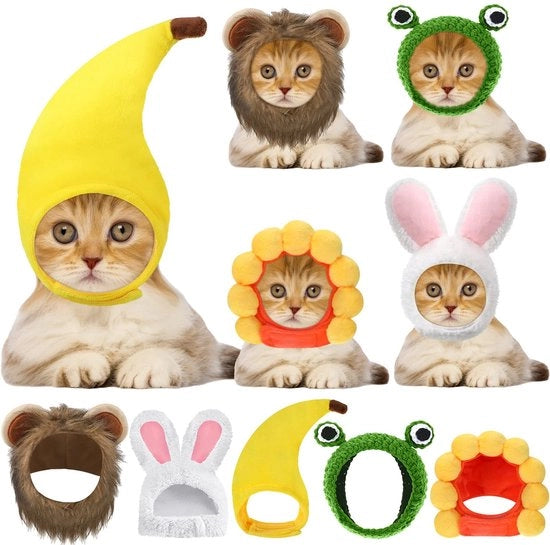 Costume per gatti - Moda giocosa - Cappuccio animale a forma di coniglio - Costume con coda di leone - Cappuccio animale a forma di leone - Materiale morbido e caldo per animali domestici
