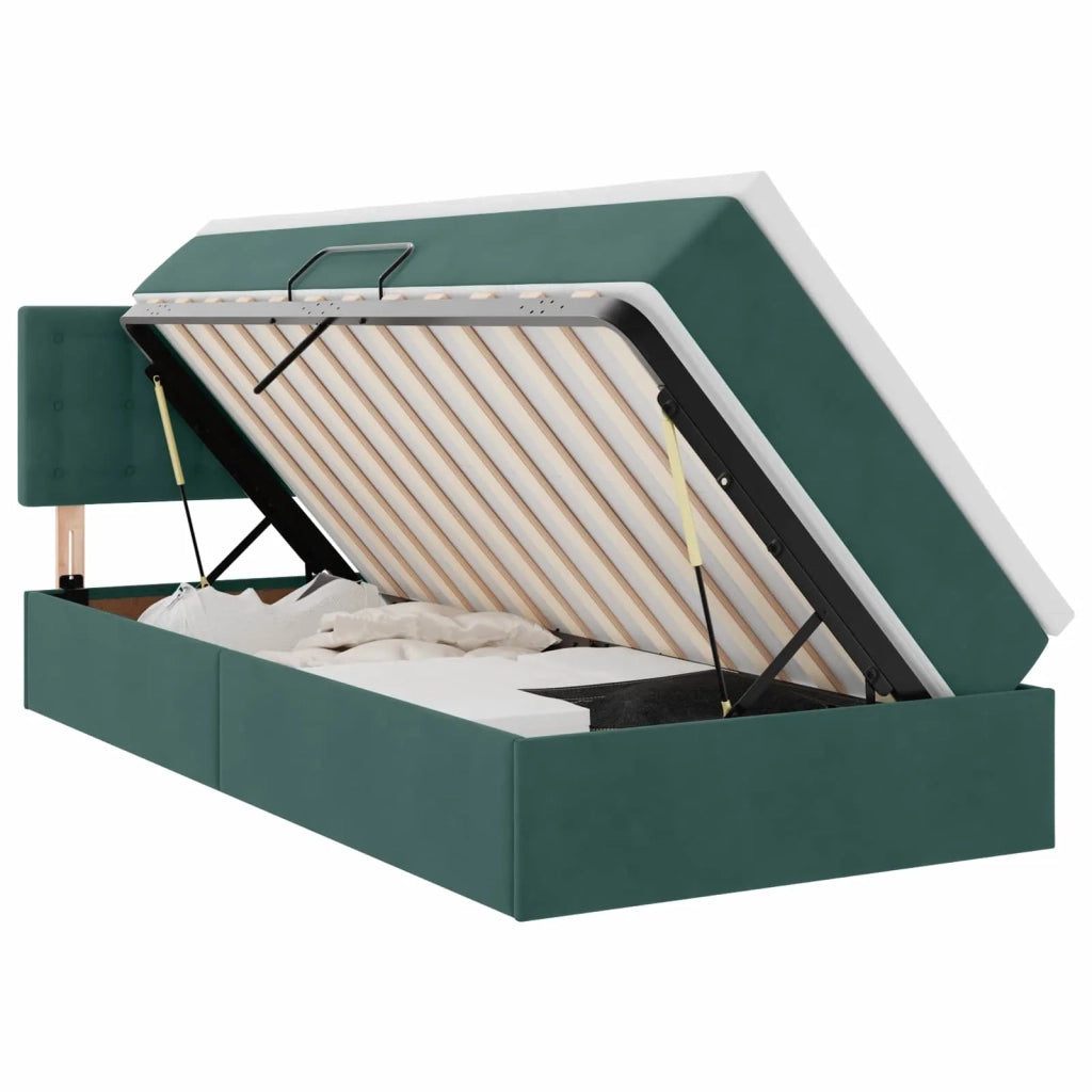 Letto con contenitore e LED Verde Scuro 90 x 200 cm Velluto 3371490