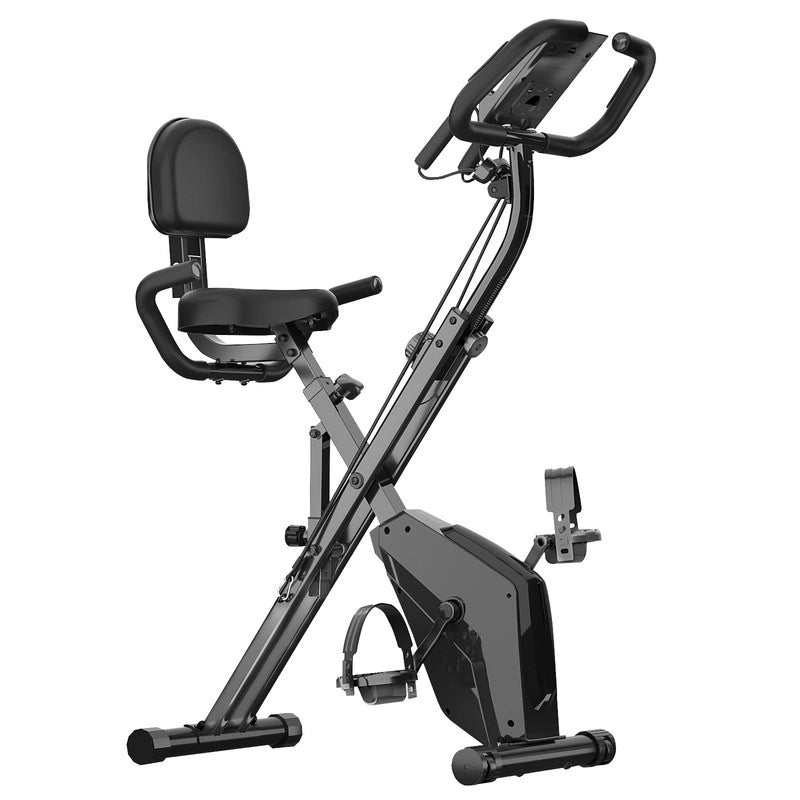 Cyclette pieghevole  con display LCD, cardiofrequenzimetro portatile, sedile e maniglie confortevoli, colore nero