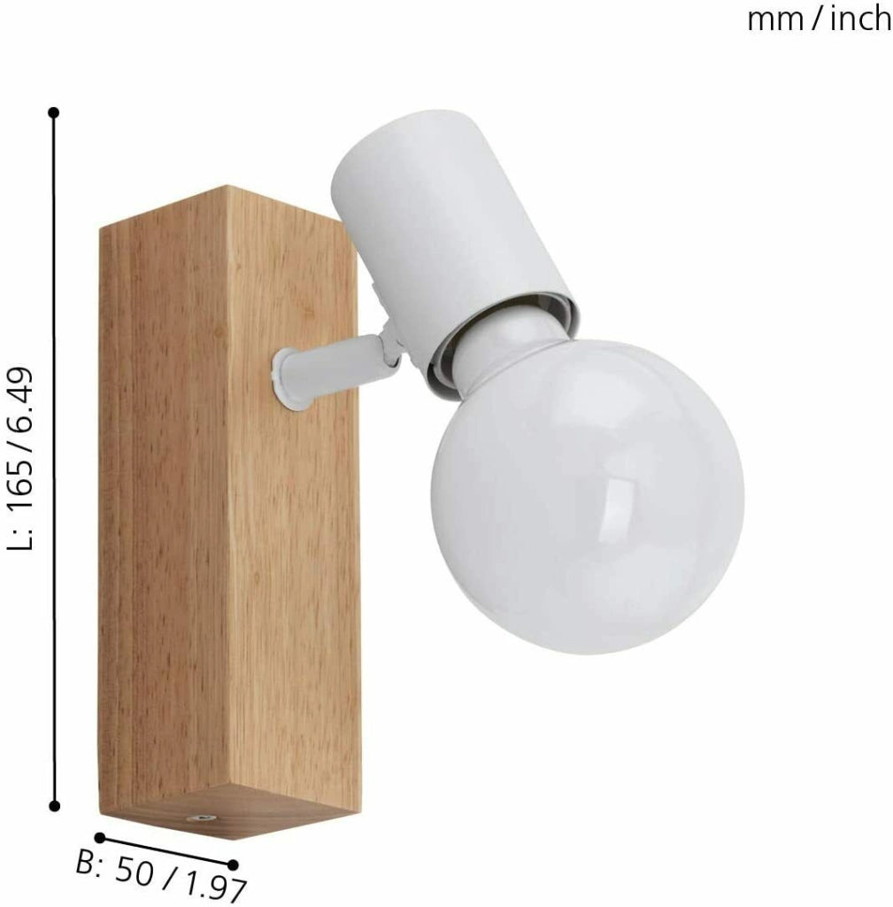 Faretto da Parete Legno Lampada Interno Applique 1 Luce Vintage Townshend 3 Eglo