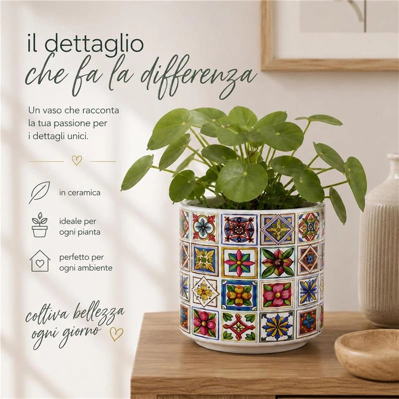 VASO IN CERAMICA CON RIQUADRI DIMENSIONI 15X15H CM