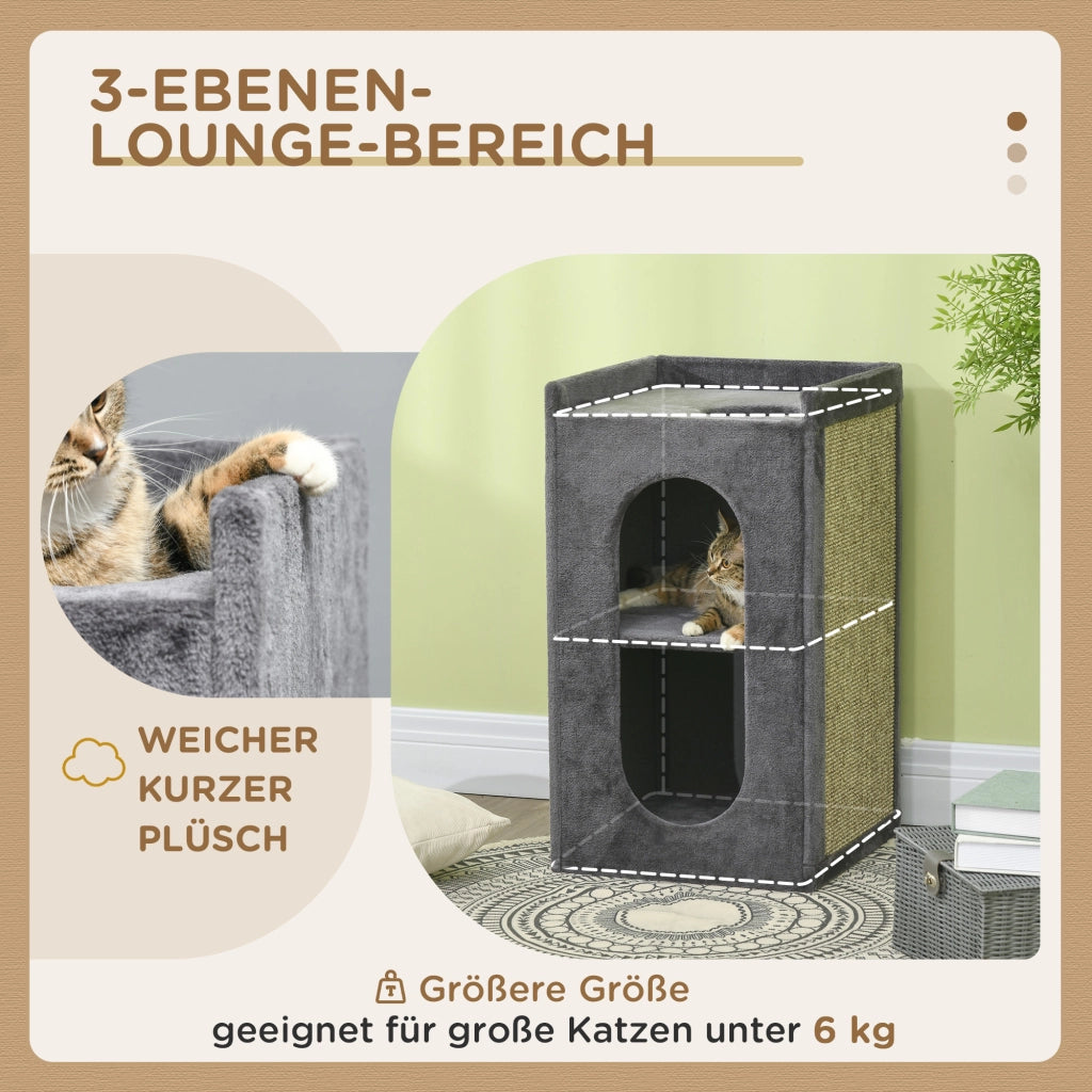 Tiragraffi per gatti con 2 tane e superficie per sdraiarsi ¨C zephmum ¨C grigio + naturale