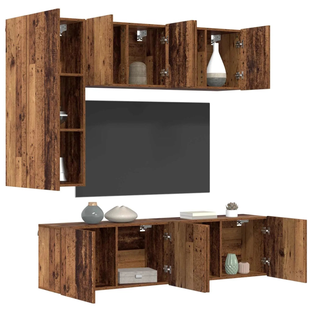 Mobile TV da Parete 5 pz-Set di 5 Credenza per TV sospesa Legno vecchio Legno multistrato 230253