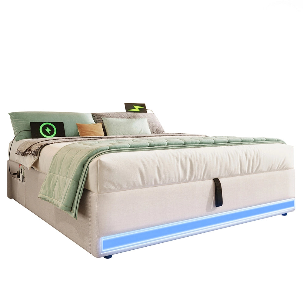 Letto contenitore - Xylo - 140x200 cm LED USB beige