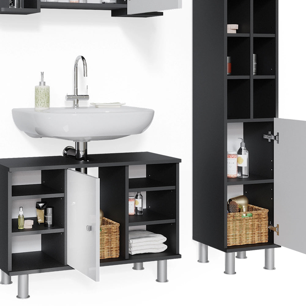 Vicco Set mobili bagno Antracite 3 parti, con colonna