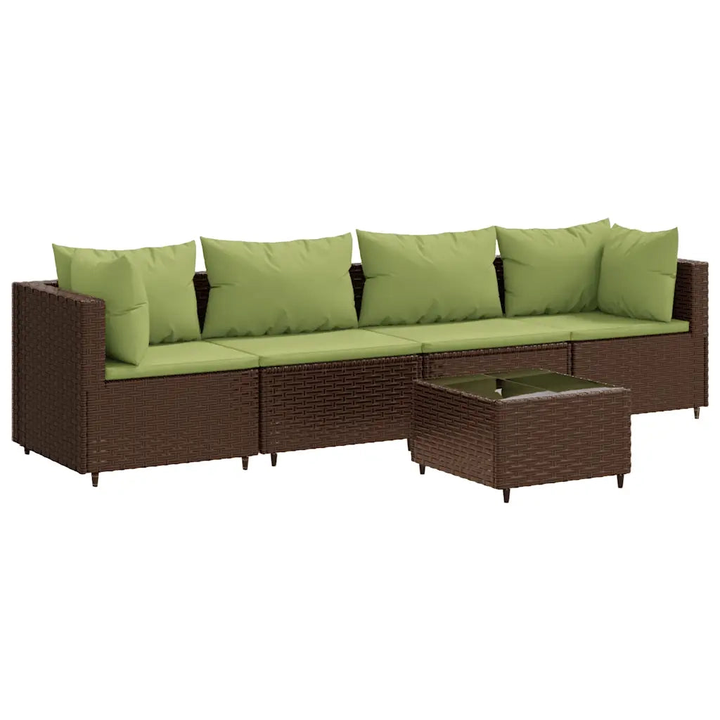 Set Divani da Giardino 5 pz con Cuscini Marrone in Polyrattan 3308014