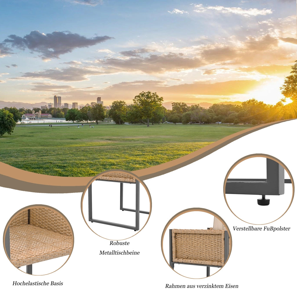 Tavolo da Giardino 7 Pezzi con 6 Poltrone; Mobili da Esterno in Rattan e Tessuto con Schienale Alto e Cuscini Sfoderabili; Marrone