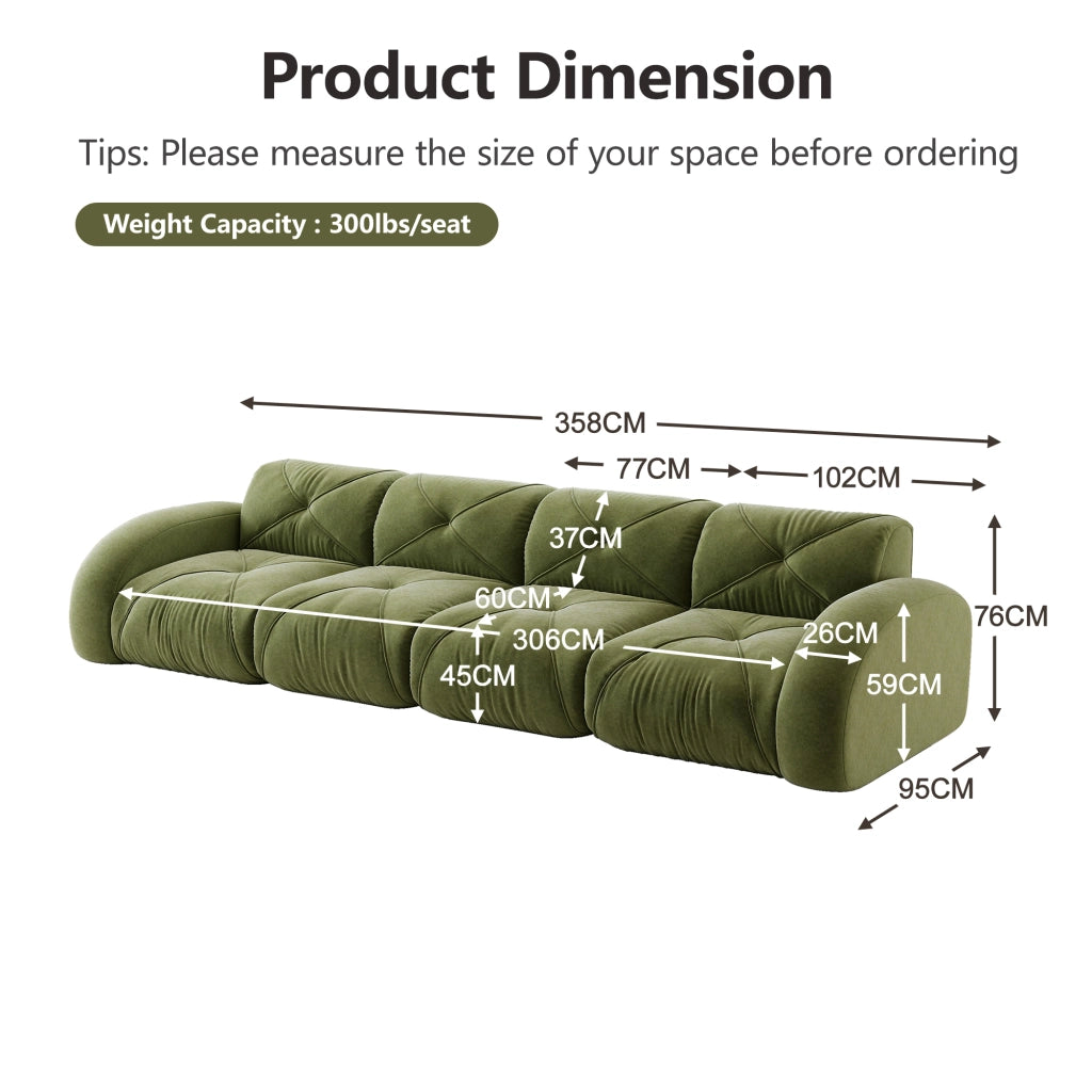Sofa modulare senza cornice - Zephmum - Extra grande, 4 posti, tessuto Chenille comodo, design antiscivolo, facile assemblaggio, Verde