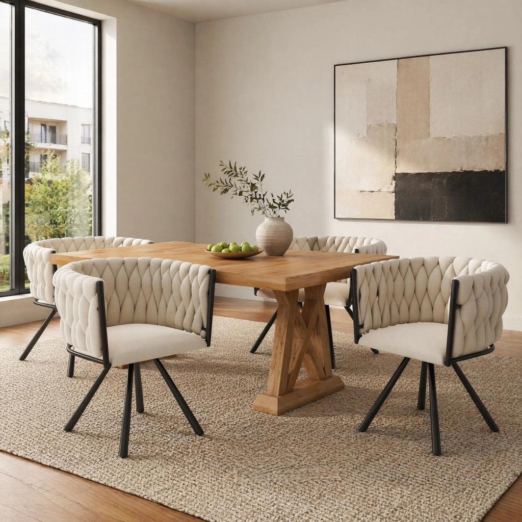 SEDIA da pranzo girevole 360° in velluto beige Set da 2 pezzi