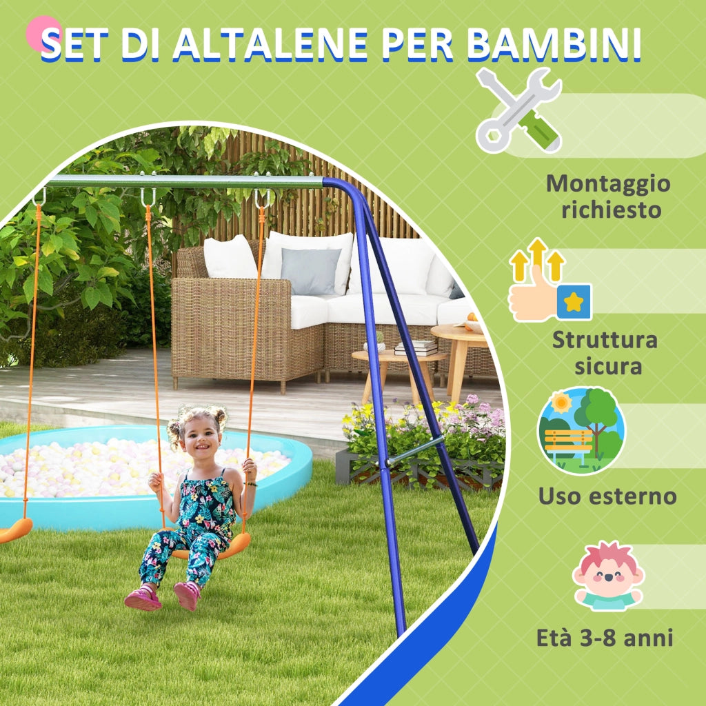 Altalena per Bambini 3-8 Anni ¨C Xylo ¨C 2 Seggiolini, Metallo e PP, 269x160x180 cm