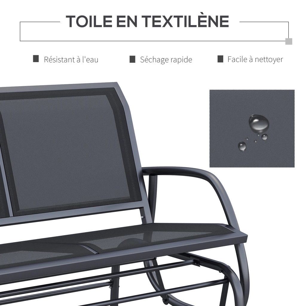 Divanetto da Giardino 2 Posti ¨C Minimal ¨C Nero, Textilene, Metallo
