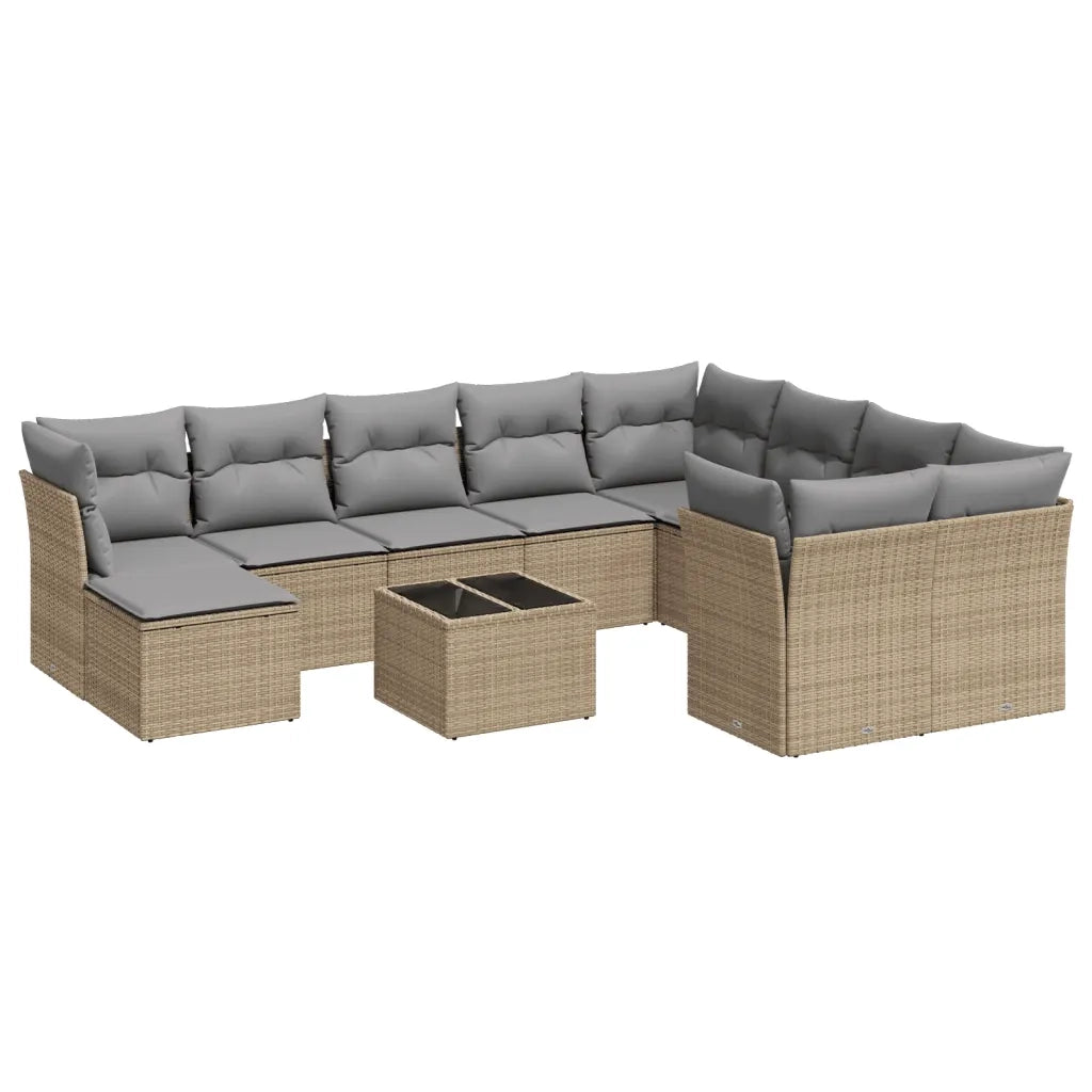 Set Divani da Giardino 11 pz con Cuscini Beige in Polyrattan 3250438