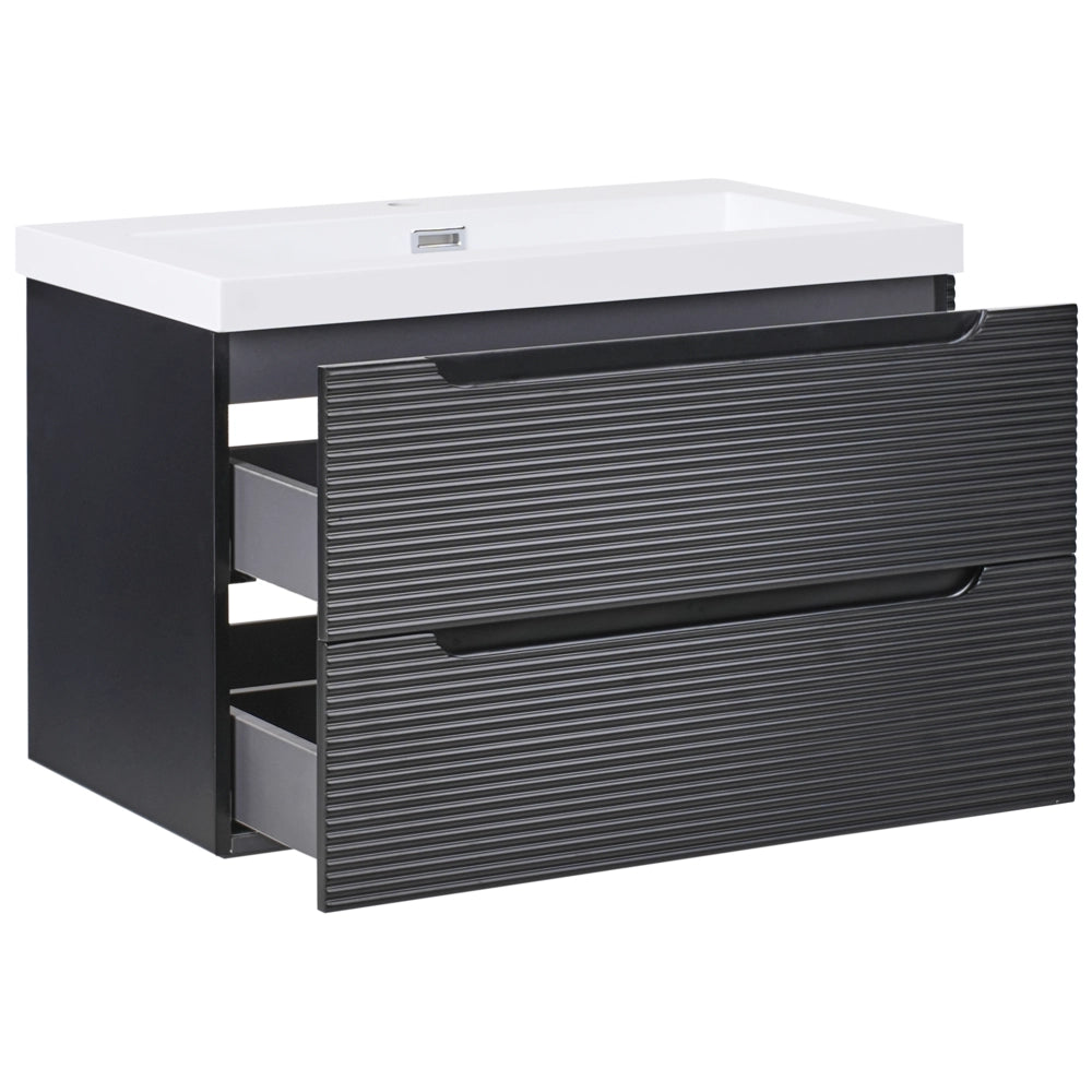 Mobile da bagno sospeso con lavabo in legno MDF e contenitore 80 cm Nero design moderno