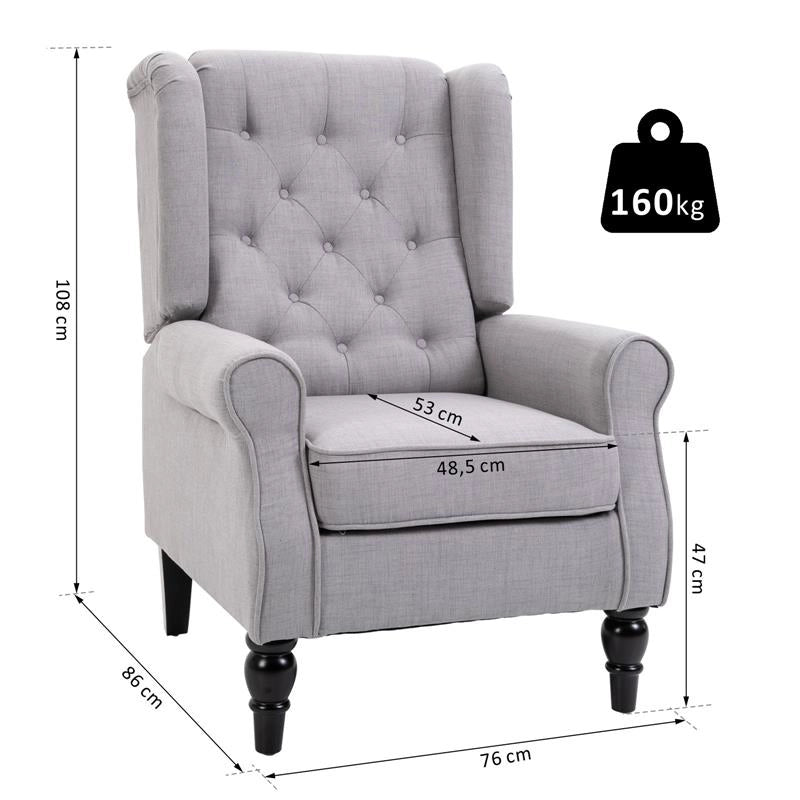 POLTRONA CHESTERFIELD IN TESSUTO SFODERABILE CON AMPIA SEDUTA GRIGIO