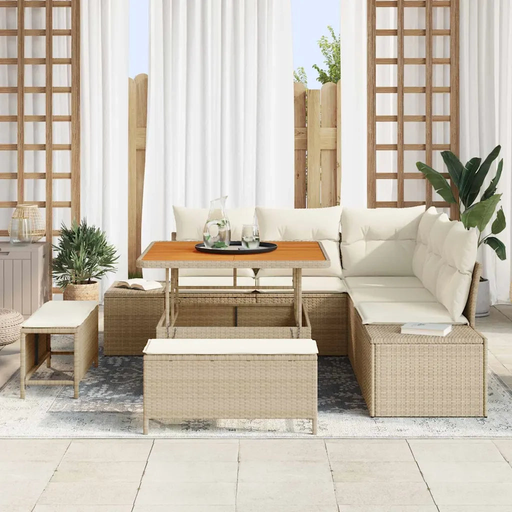 Set Divano da Giardino con cuscino 8 pcs Beige Poly Rattan 3364726