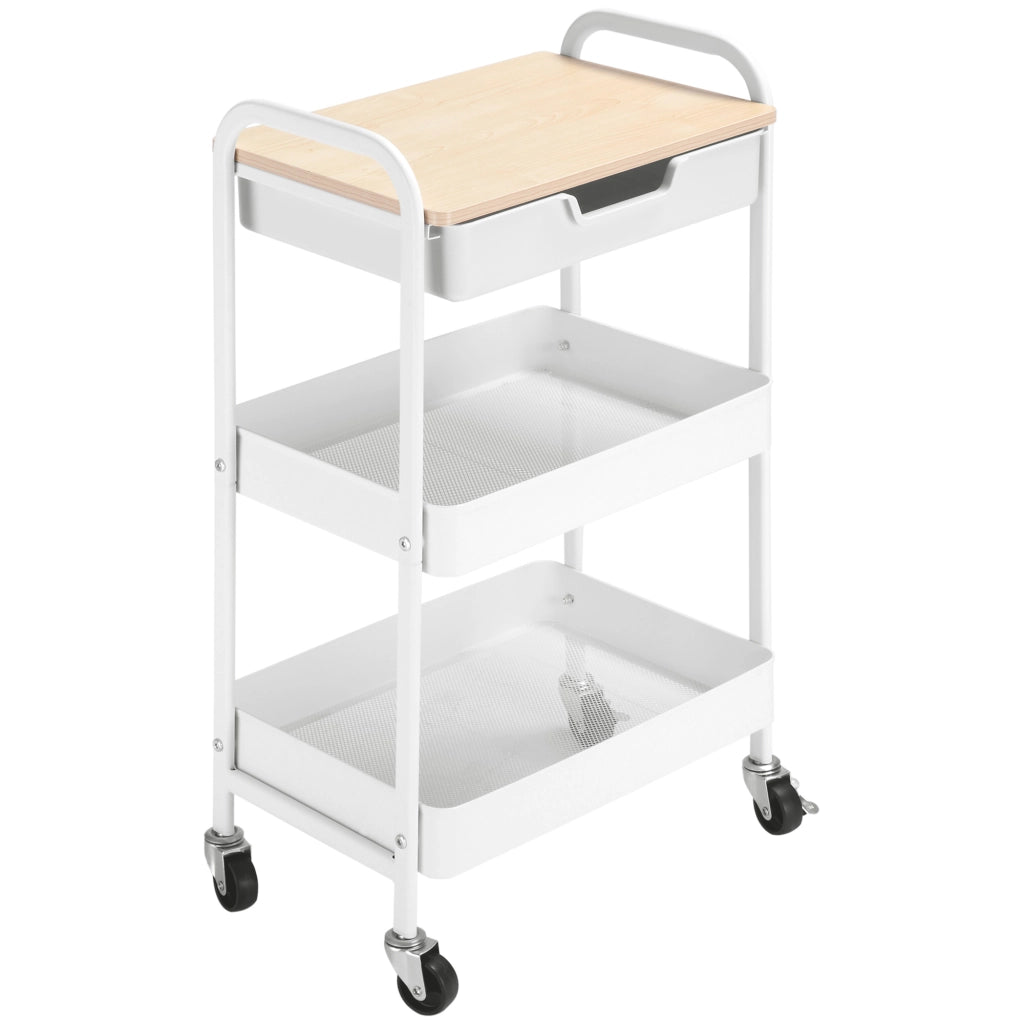 Carrello Multiuso con Cassetto e Cestini ¨C Minimal ¨C 44x31x76 cm Bianco