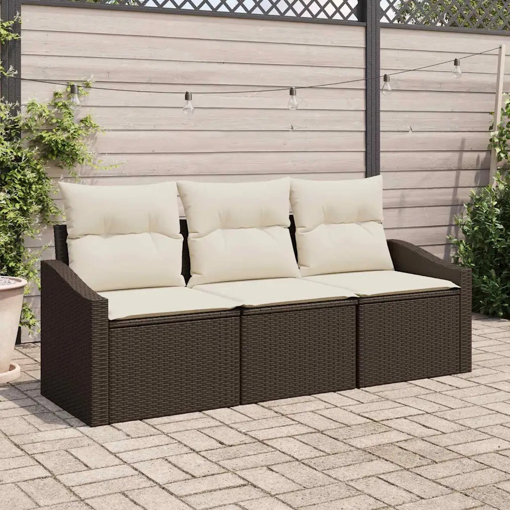 Set di divani con cuscino 3 pcs Marrone polyrattan