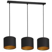 Lampada a sospensione nera 3 paralumi oro E27 Arden