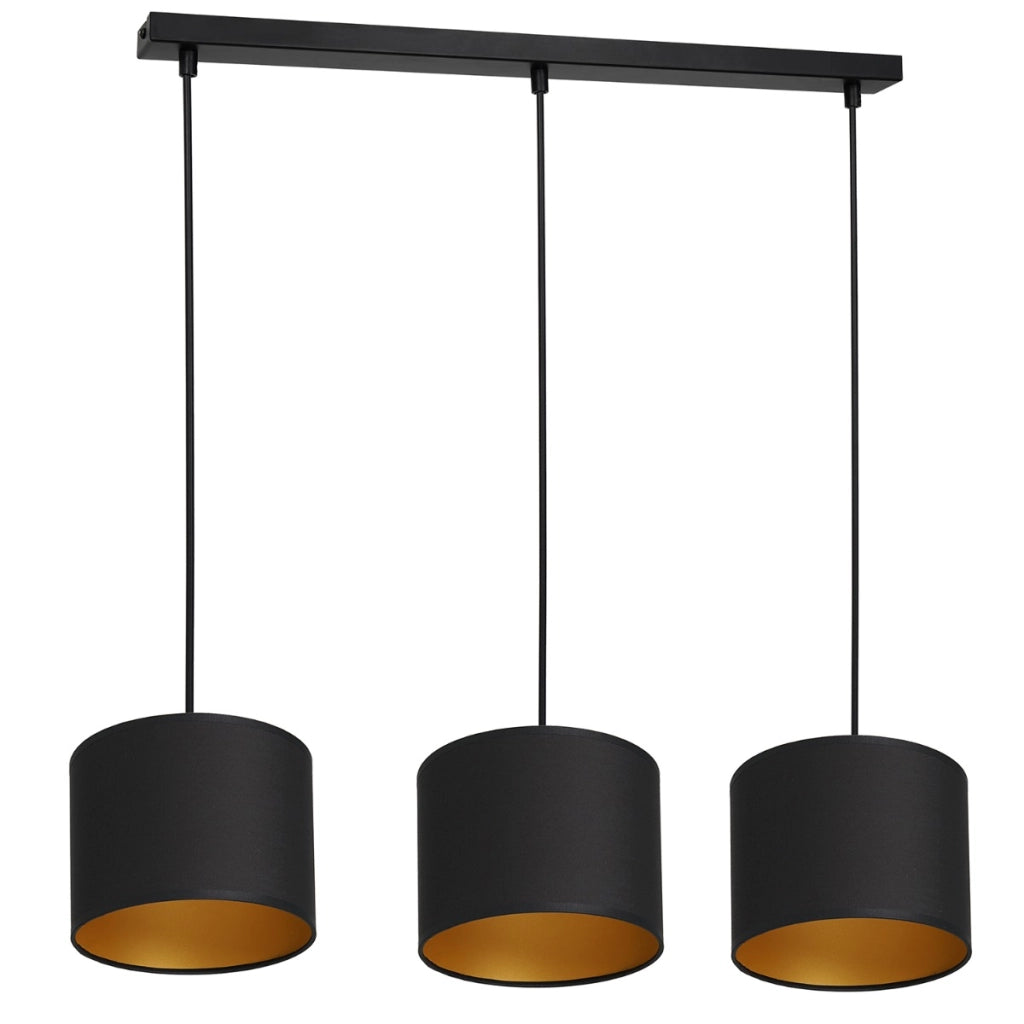 Lampada a sospensione nera 3 paralumi oro E27 Arden