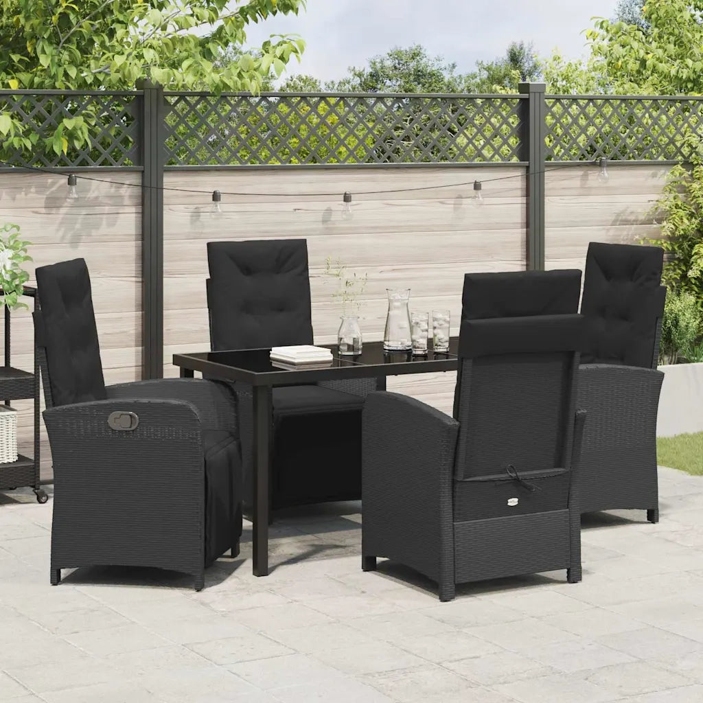 Set da Pranzo per Giardino con cuscino 5 pcs Nero polyrattan 3380311