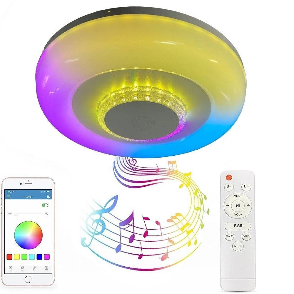 Trade Shop - Plafoniera Soffitto Luce Led Rgb Bluetooth Cassa Telecomando Dimmerabile C44-rgb-o -