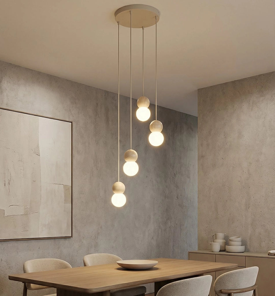 Lampada sospesa LOOP 4xG9 legno vetro beige bianco Emibig