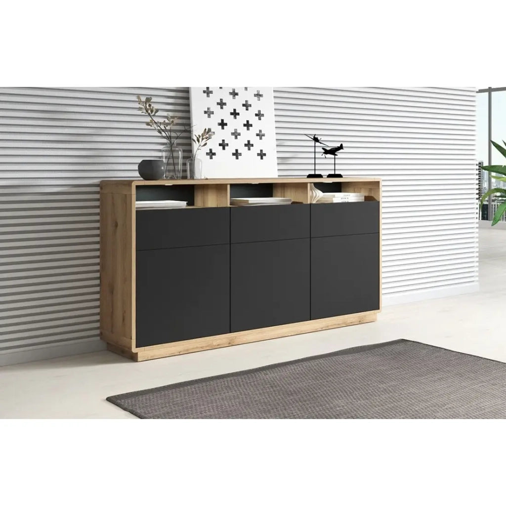 Credenza 180cm collezione VILLA. Colore quercia e nero.