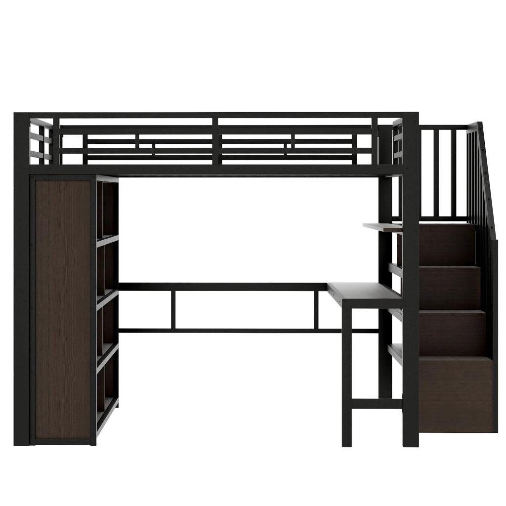 Letto a castello con scrivania - Zephmum - 140x200 cm - Nero - con LED e ripiani