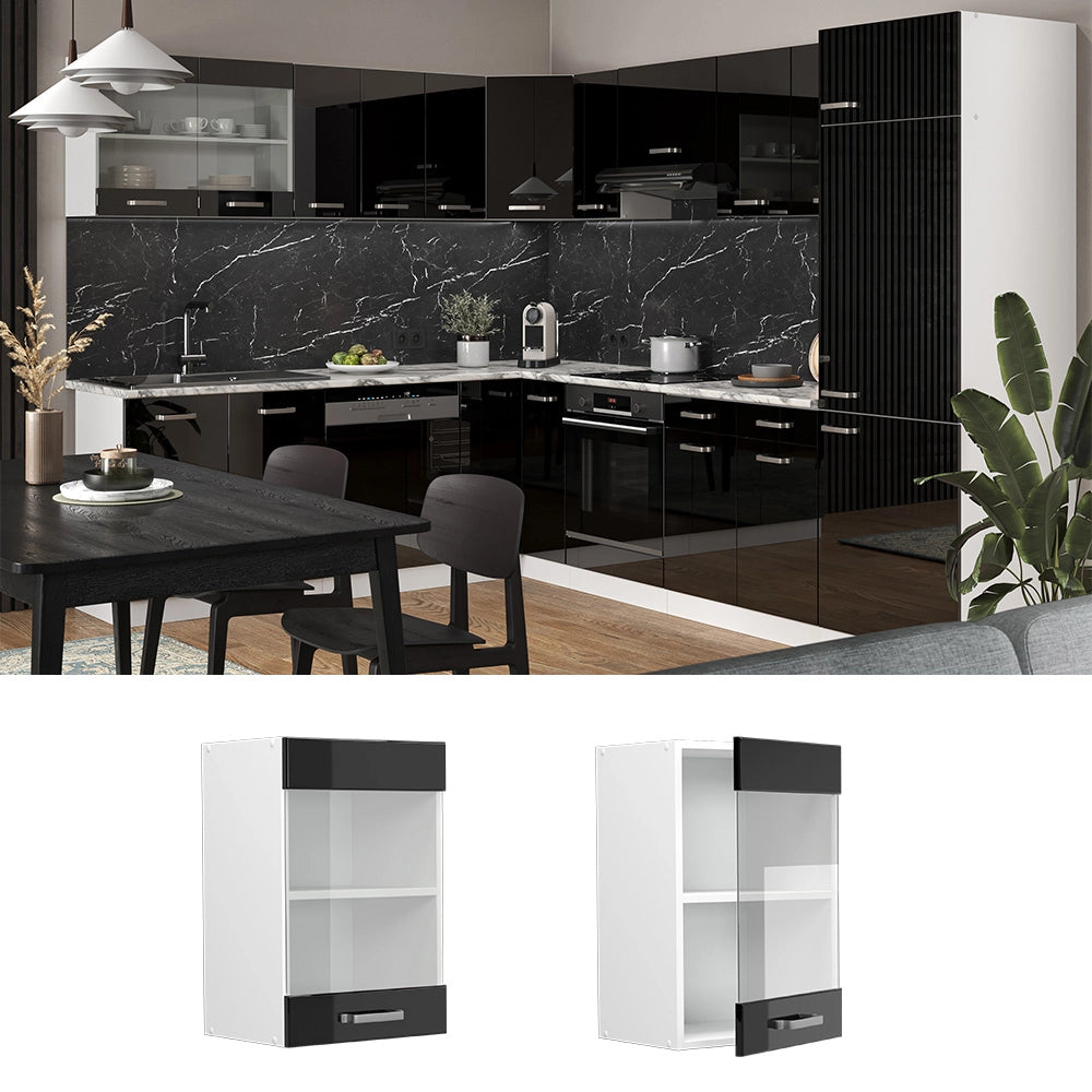 Vicco Mobile da cucina in vetro Nero lucido 40 cm