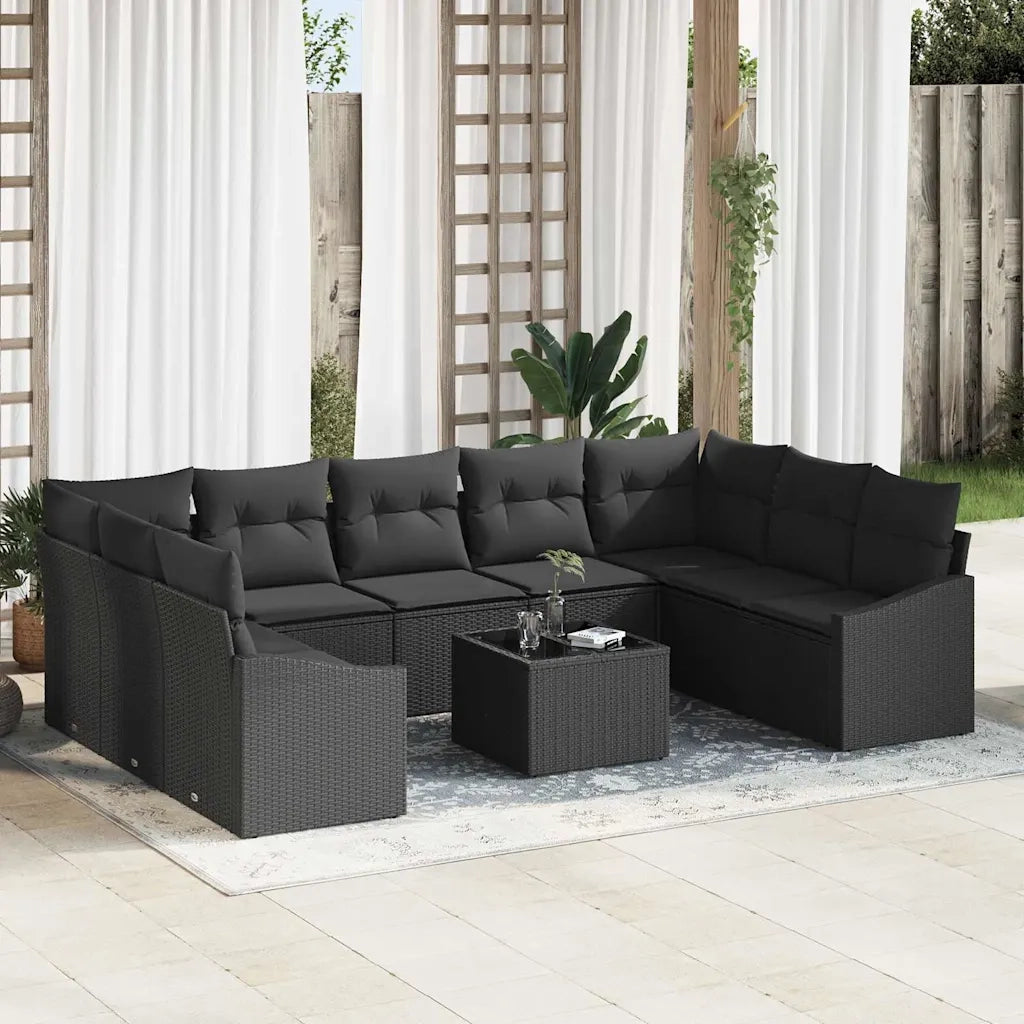 Set di divani con cuscino 10 pcs Nero polyrattan