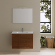 Mobile da bagno sospeso 80cm noce scuro con lavabo e specchio | Hoia