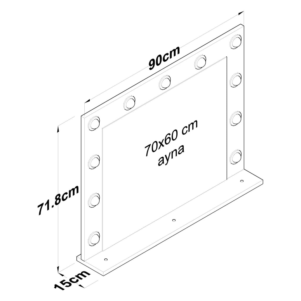 Storo, Specchio con Mensola e Lampadine, 90x72h cm Bianco