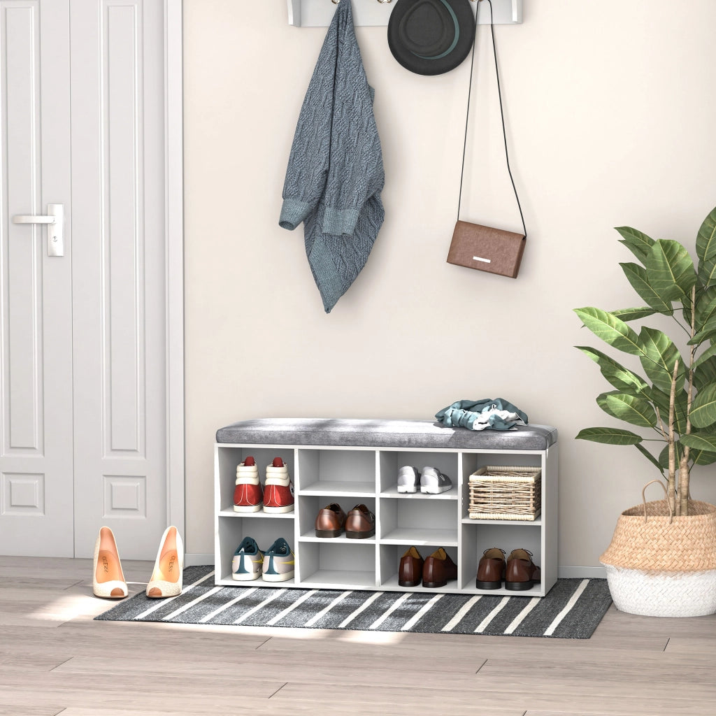 Scarpiera Panchina 8-10 Paia di Scarpe Ripiani Regolabili, Legno, Bianco, 104 x 30 x 48 cm