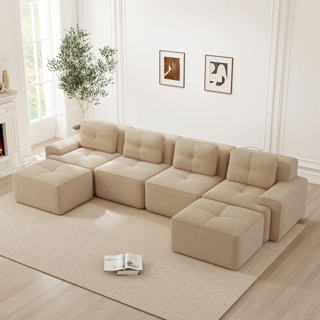 Divano modulare senza ossa - Zephmum- U-forma 4 posti velluto beige