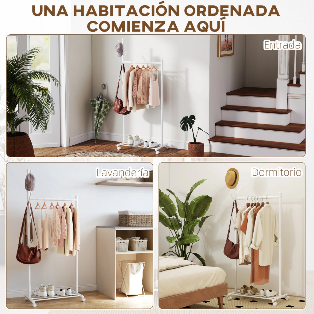 Appendiabiti con ruote e 5 ganci ¨C Minimal ¨C 68x43x171 cm bianco