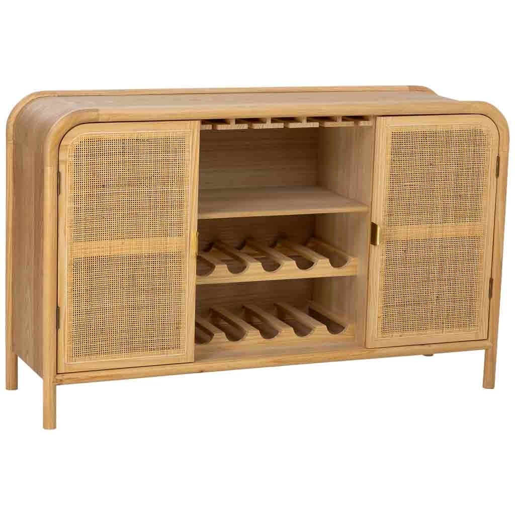 Credenza in legno e rattan marrone 130x39x80h cm