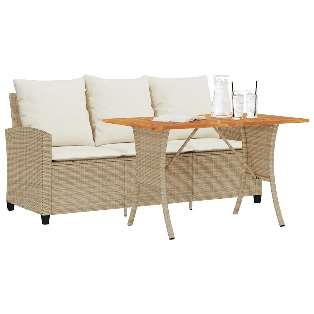 Divano Giardino 3 Posti con Cuscini e Tavolo-Sofa da Giardino-Divanetto da esterno Beige Polyrattan