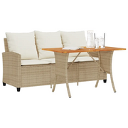 Divano Giardino 3 Posti con Cuscini e Tavolo-Sofa da Giardino-Divanetto da esterno Beige Polyrattan