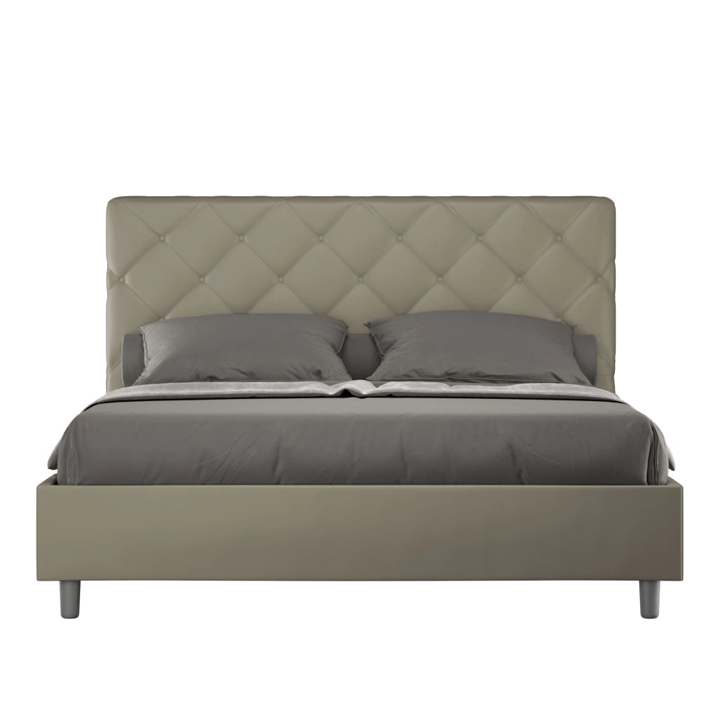BS COM Letto matrimoniale con rete imbottito 160x210 similpelle cappuccino