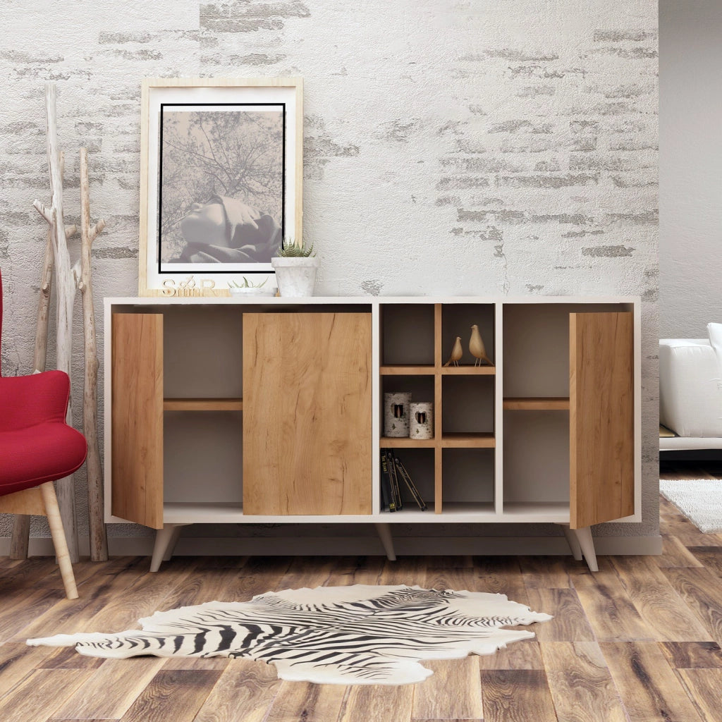 Credenza in legno "Prava" - 140 x 40 x 86 cm - Marrone