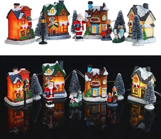 Set di Abitazioni Miniaturne LED Illuminate con Città - Casa 10 pezzi Kit di Decorazione per Natale Scena di Natale Abitazioni Miniaturne Ornamenti Natale