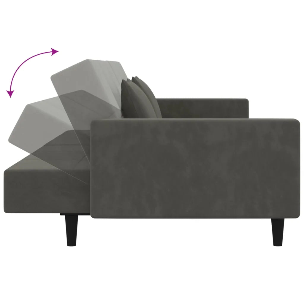 Divano Letto a 2 Posti con 2 Cuscini-Sofa Letto 2 Posti-Daybed Grigio Scuro in Velluto 350954