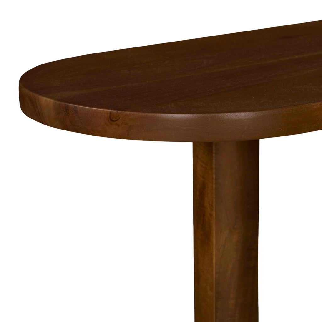 Consolle ovale in legno di acacia a 2 livelli, noce