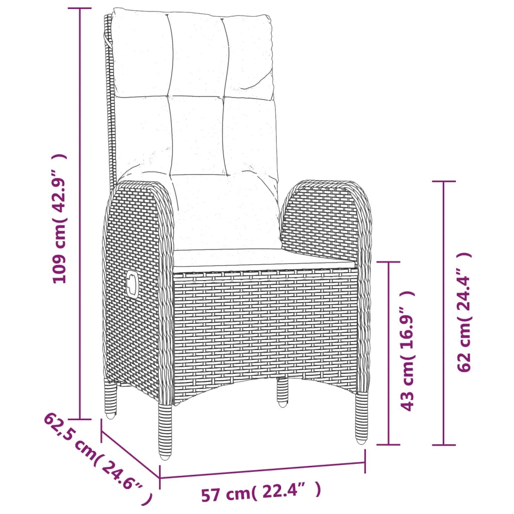 Set da Pranzo Giardino 7pz Nero e Grigio con Cuscini Polyrattan 3185182
