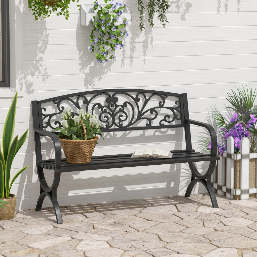 Panchina da Giardino in Metallo Ghisa ¨C Xylo ¨C Nero 127x60x85cm