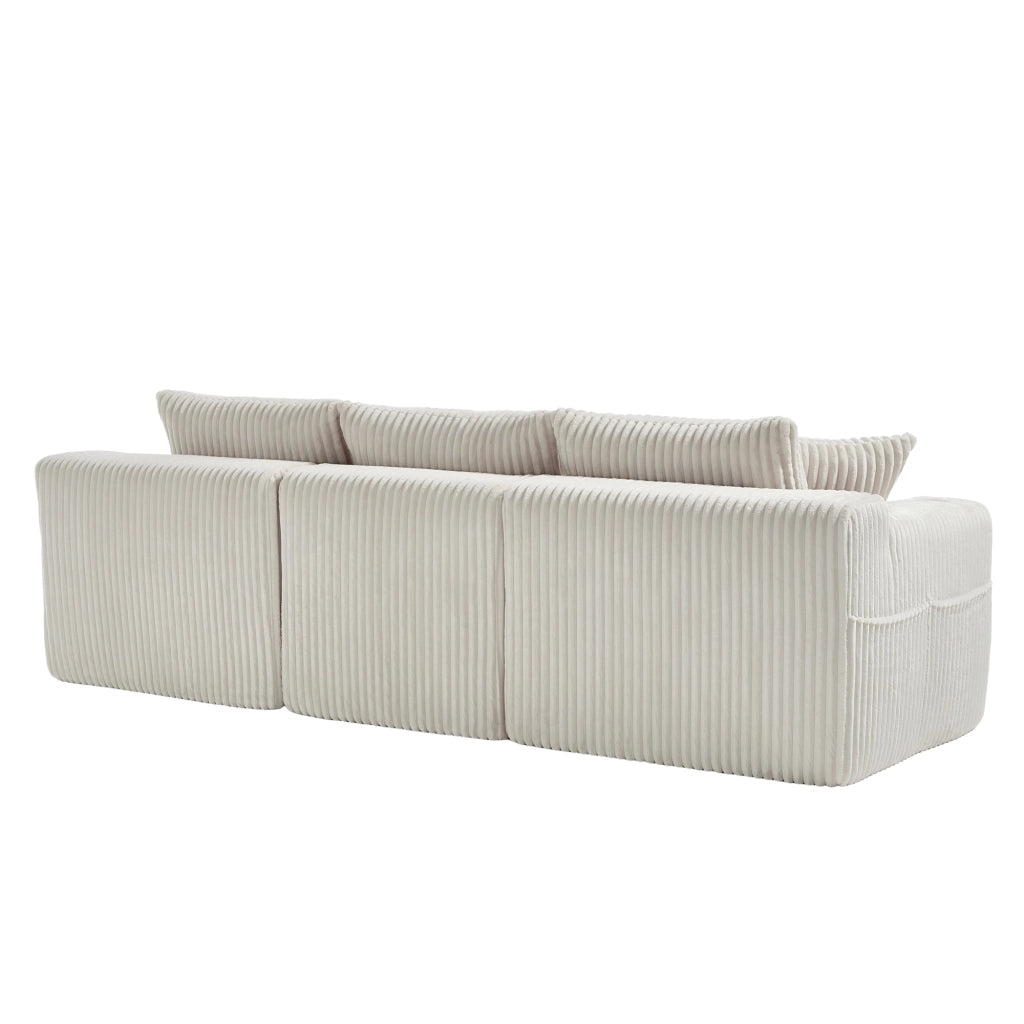 Divano Modulare con Chaise Longue e 2 Posti ¨C MINIMAL ¨C Velluto a Coste, Cuscini, Portabicchieri