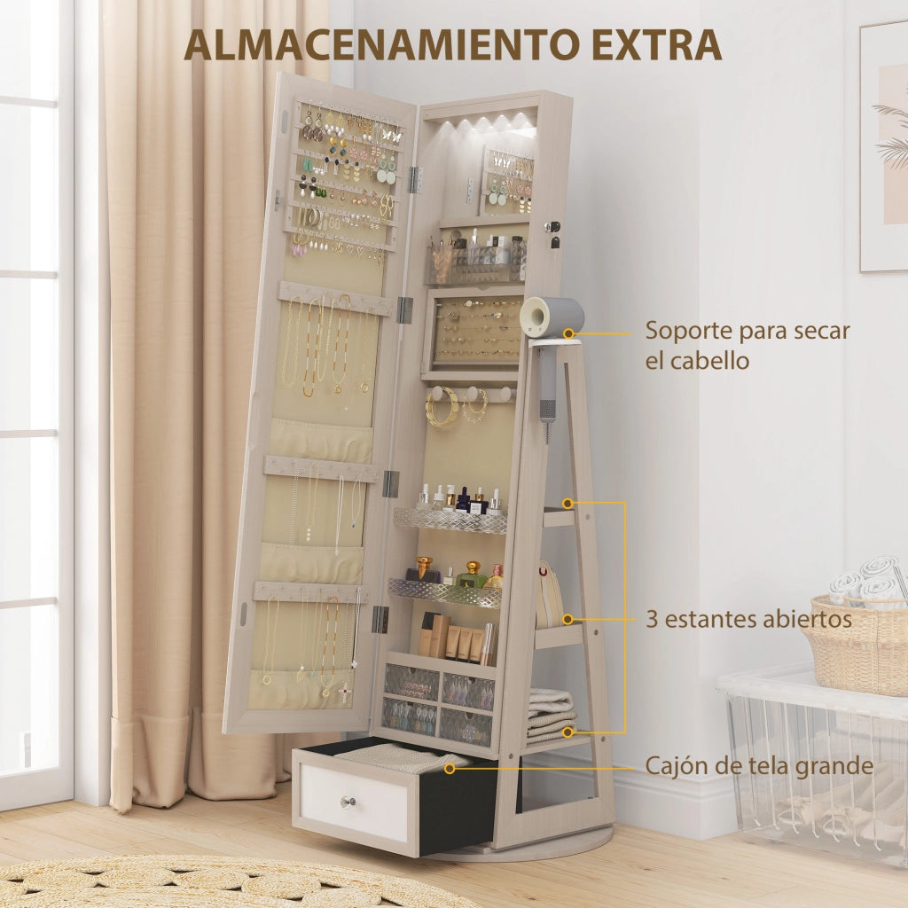 Armadio Gioielli con Specchio LED e Ante Scorrevoli ¨C Zephmum ¨C 80x40x180cm