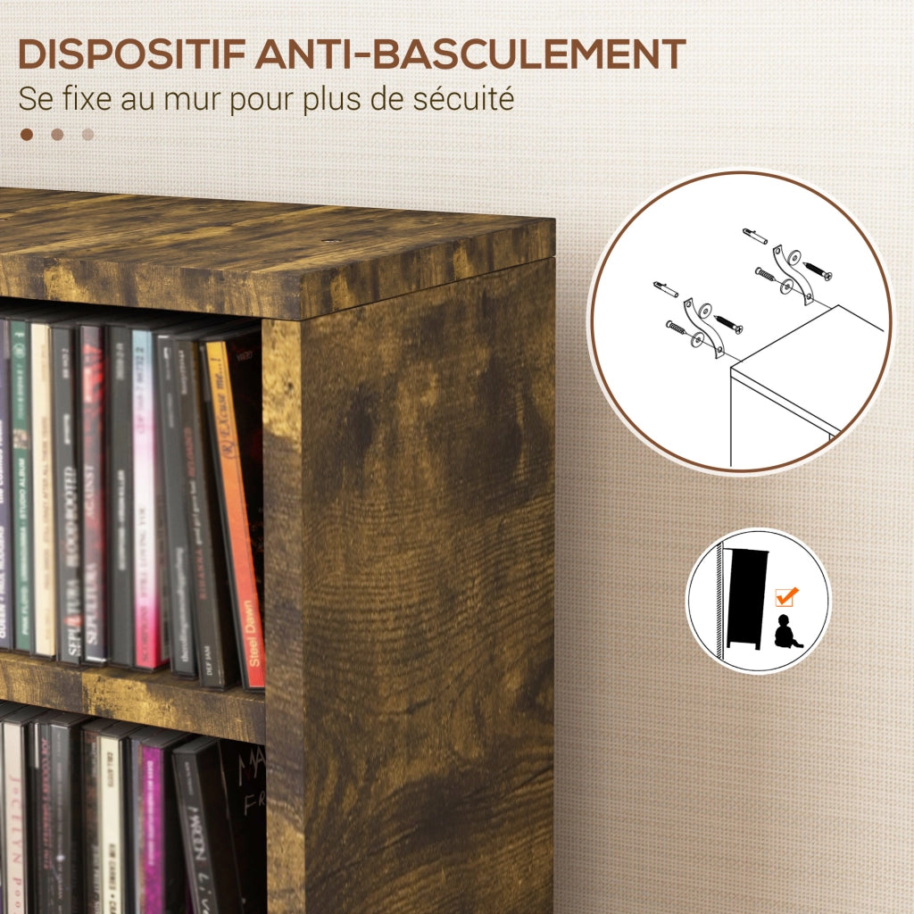 Armadio a colonne per CD ¨C Minimal ¨C 2 pezzi, 12 scomparti, 21x22.5x88.5 cm, marrone rustico