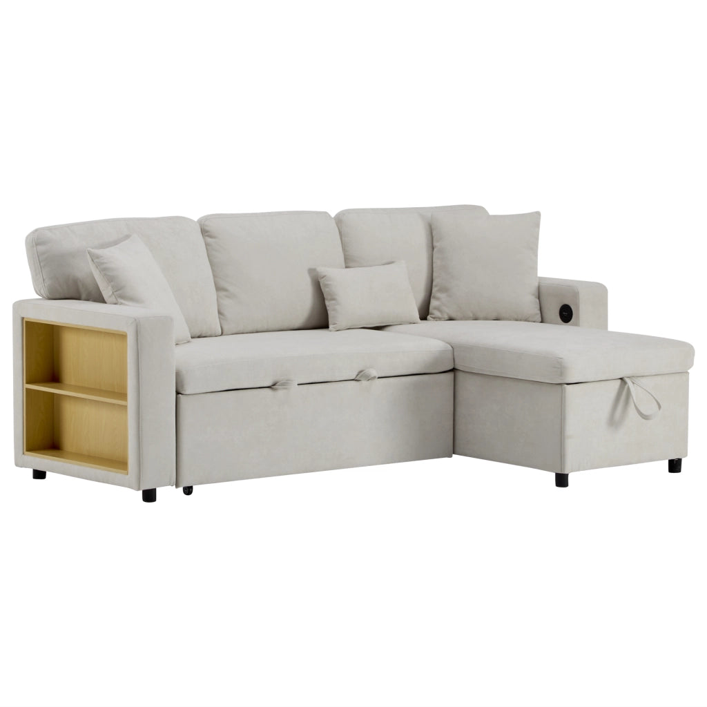 Divano Letto Angolare con Contenitore e Libreria ¨C MINIMAL ¨C Beige